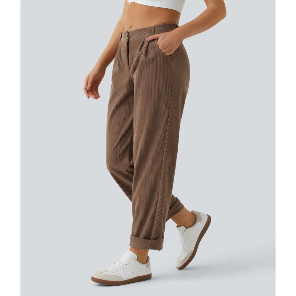 Halara Auracord Mid Rise Corduroy Pants Acorn Brown Size S Casual Trousers NEW